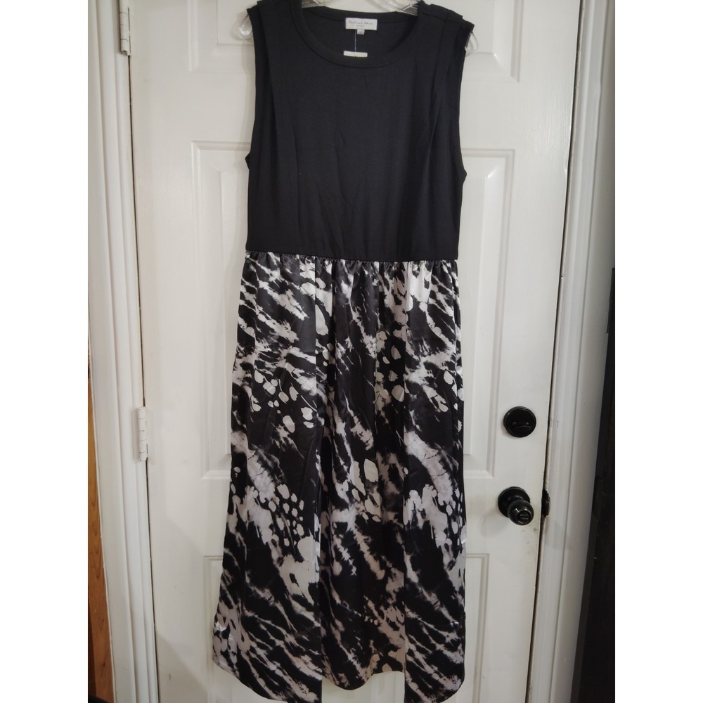 NWT Michael Stars Azalea Mixed Media Midi Black Tie-dye Dress SZ XL